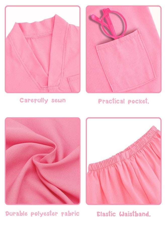 ICECUTE Doctor Scrubs for Kids,7 Pcs Scrubs Costume with Accessories,Halloween Costume for Boy Girls,3-11 Years (Pink, 5-6T) - Image 3
